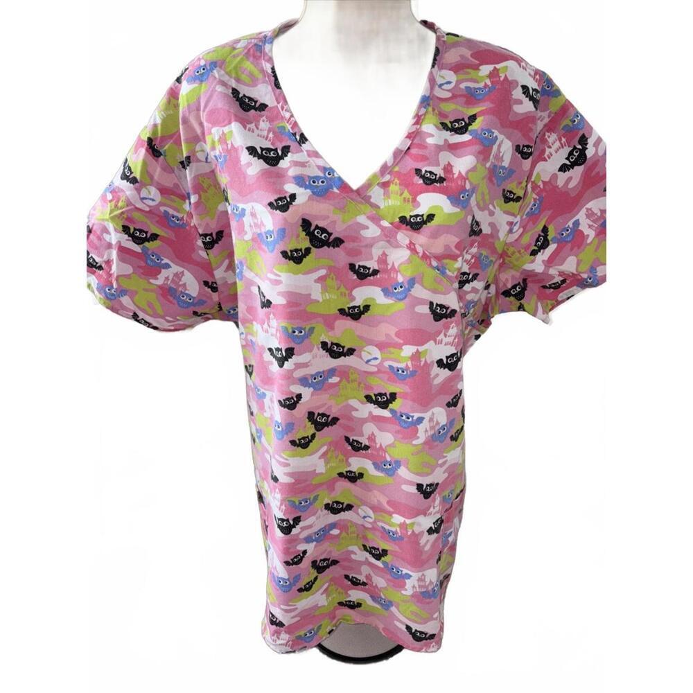 Cassandra O Scrub Top Size 2X-Lavender PLAYFUL‎ BATS /OWLS PINK